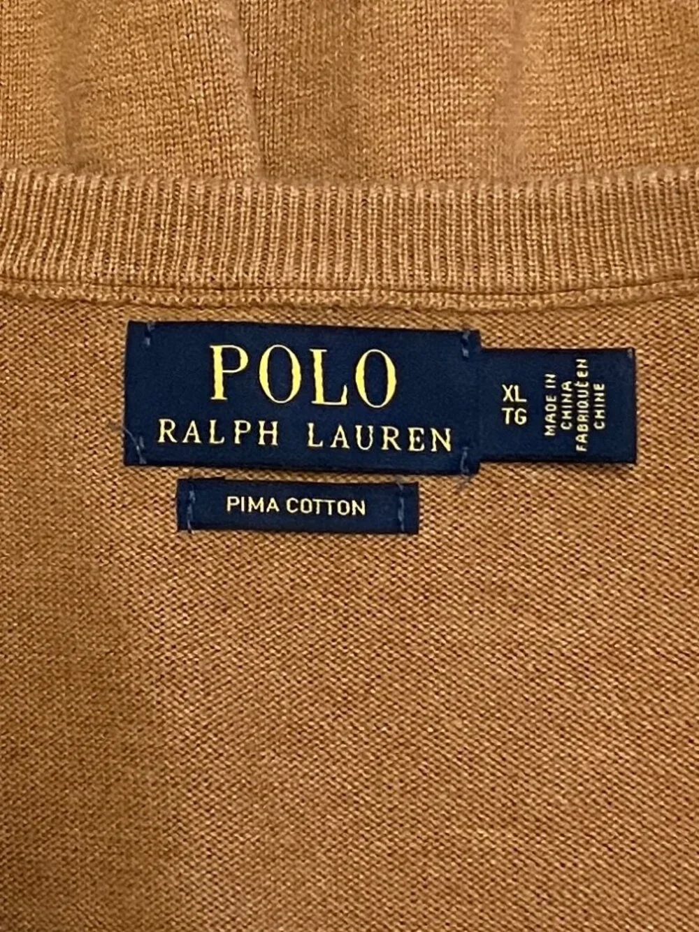 Polo Ralph Lauren Sweater Mens XL Tan Camel Pima Cotton V-Neck Tonal Pony - Picture 5 of 6